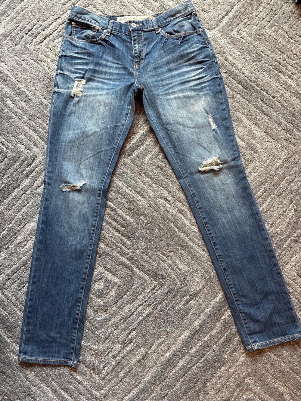 Charlotte Russe Jeans Womens 10 Slouchy Slim Fit Low Rise Destroyed Whiskered
